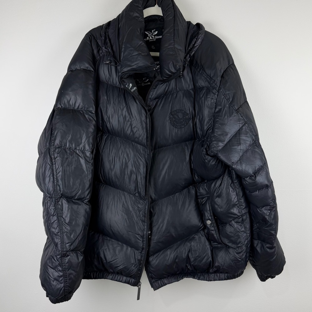 Triple F.A.T. Goose Black Puffer Jacket Down Fill Retractable Hood 3XL